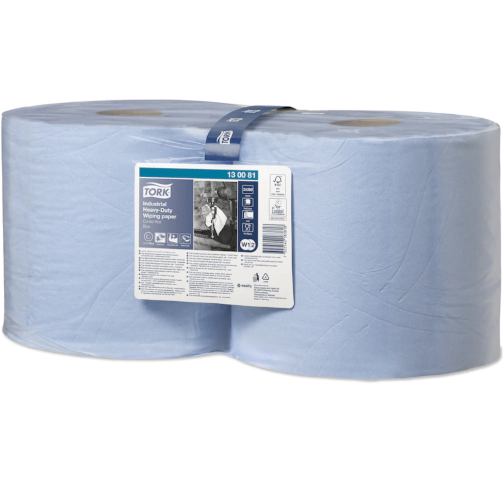 Tork 130081 Blue W1/W2 System Industrial Heavy Duty Combi- Roll 350 Sheets 2-ply 34cm x 23cm 119m (Pack 2 Rolls)