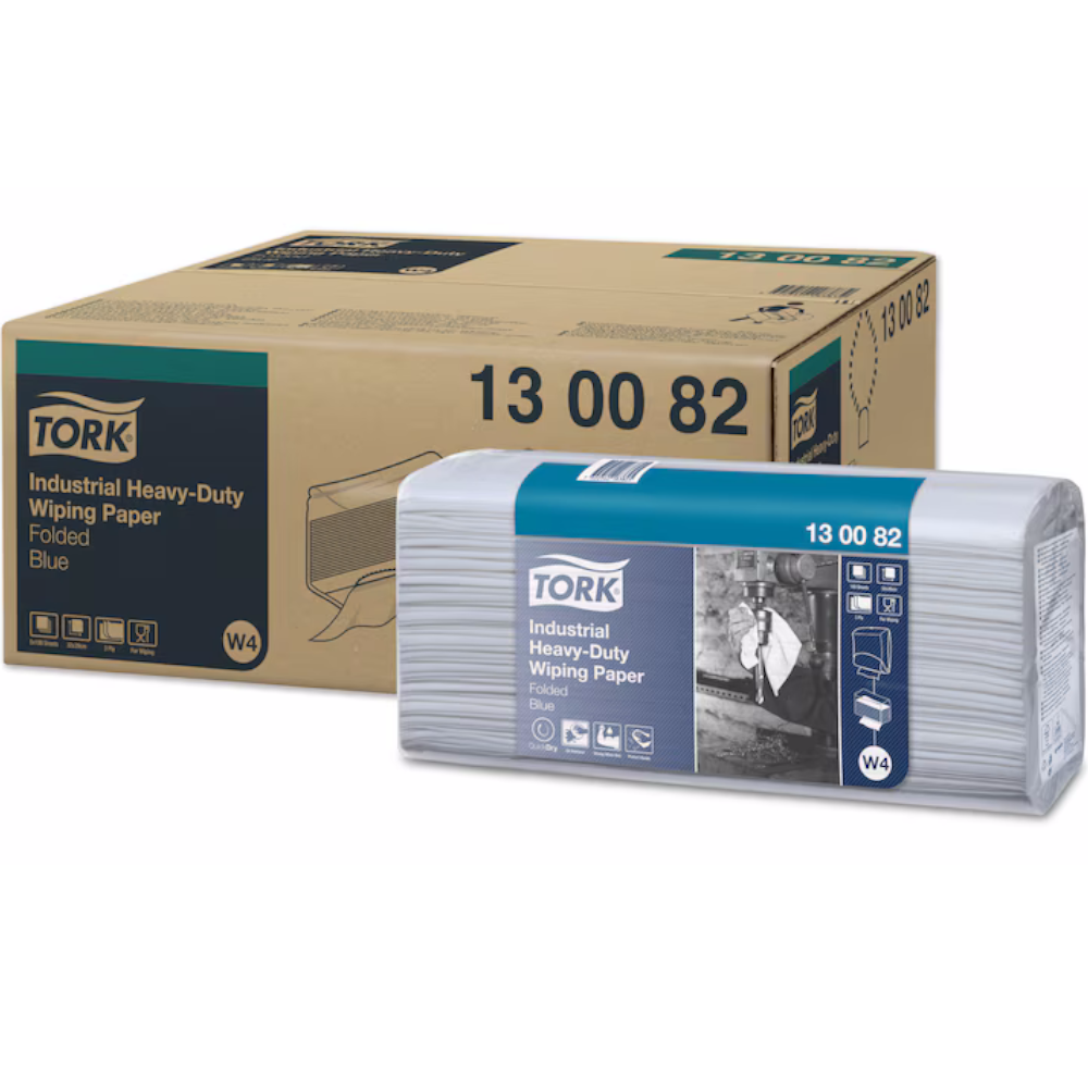 Tork 130082 Blue W4 System Industrial Heavy Duty Wiping Paper 3-ply 32cm x 38cm (Pack 100 Sheets) (Carton 5 Packs)