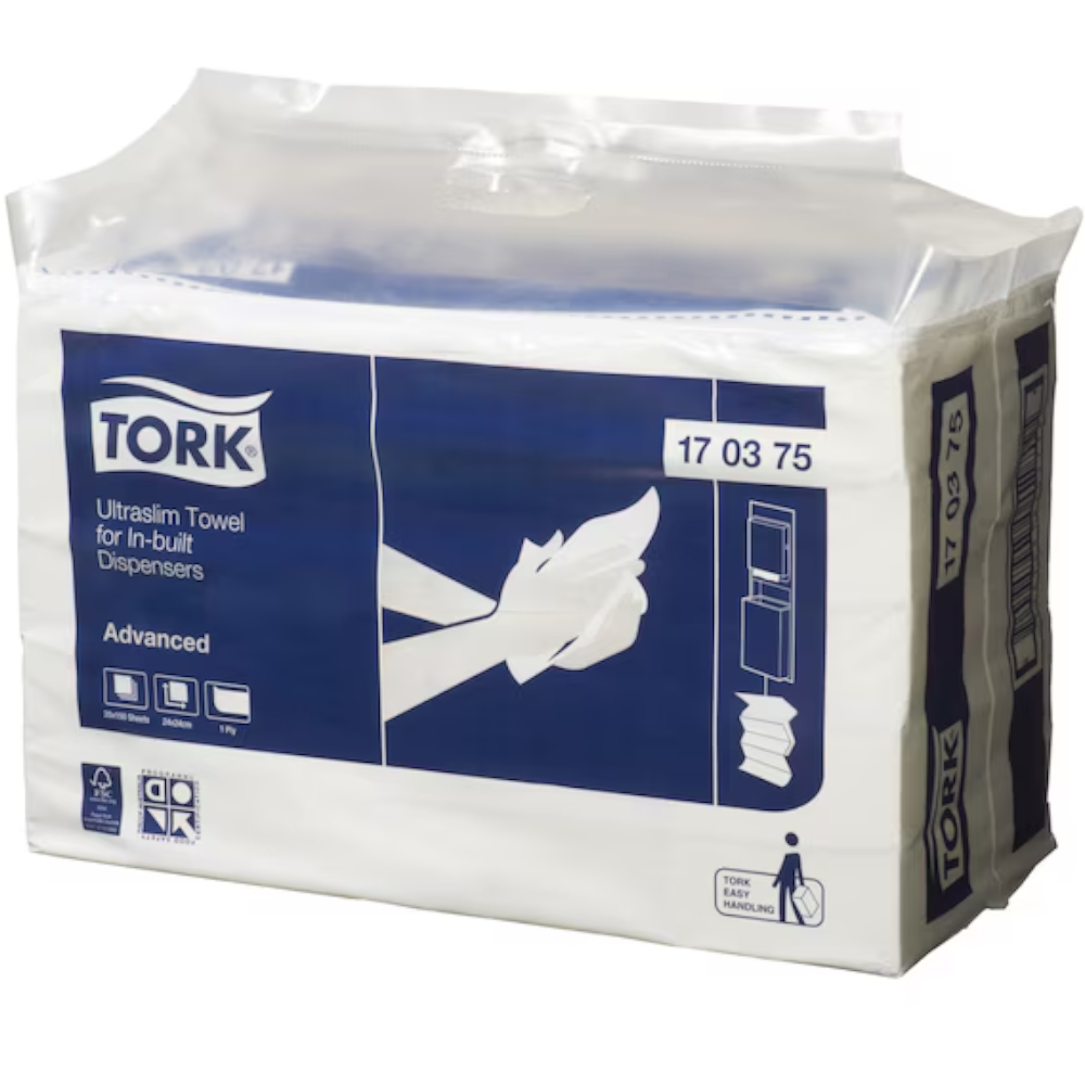 Tork 170375 White H4 System Advanced Ultraslim 3,000 Sheet 1-ply Hand Towel 24cm x 24cm (Carton 20 Packs)