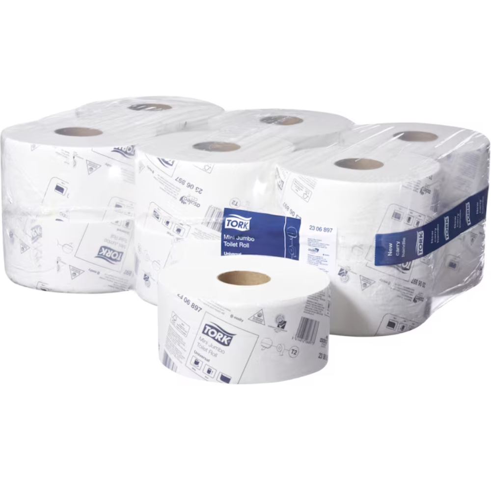 Tork 2306897 T2 System Universal Mini Jumbo Toilet Roll 1-ply 9cm x 400m (Carton 12 Rolls)