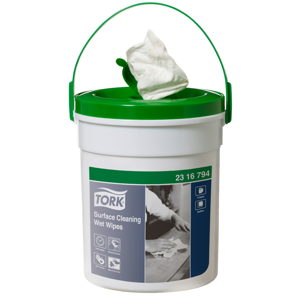 Tork 2316794 White Surface Cleaning Wet Wipes 1-ply 20cm x 27cm (Tub 72 Wipes) (Carton 4 Tubs)
