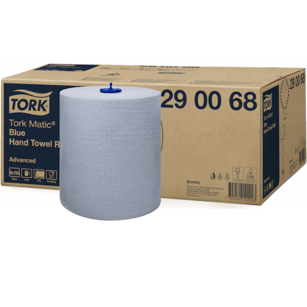 Tork Matic 290068 Blue H1 System Advanced Auto-Cut Hand Towel Roll 3,672-Sheet 2-ply 21cm x 150m (Carton 6 Rolls)