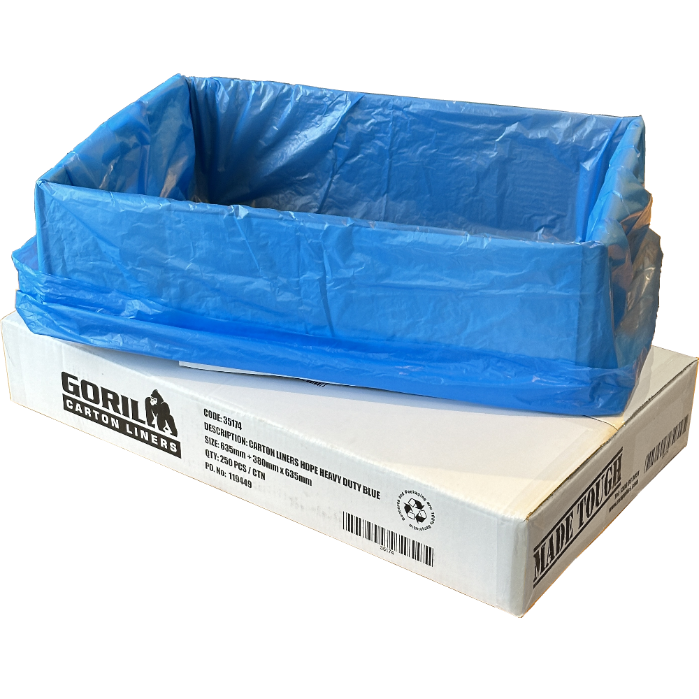 GORILLA Blue HDPE 'Heavy' 25µm Carton Liners 635mm + 380mm x 635mm (Carton 250 Bags)