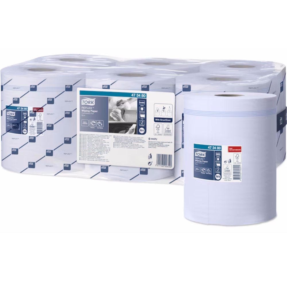 Tork 473480 Blue M4 System Advanced Reflex Wiping Paper Centre-feed Roll 1-ply 19.4cm x 270m (Roll 805 Sheets) (Carton 6 Rolls)