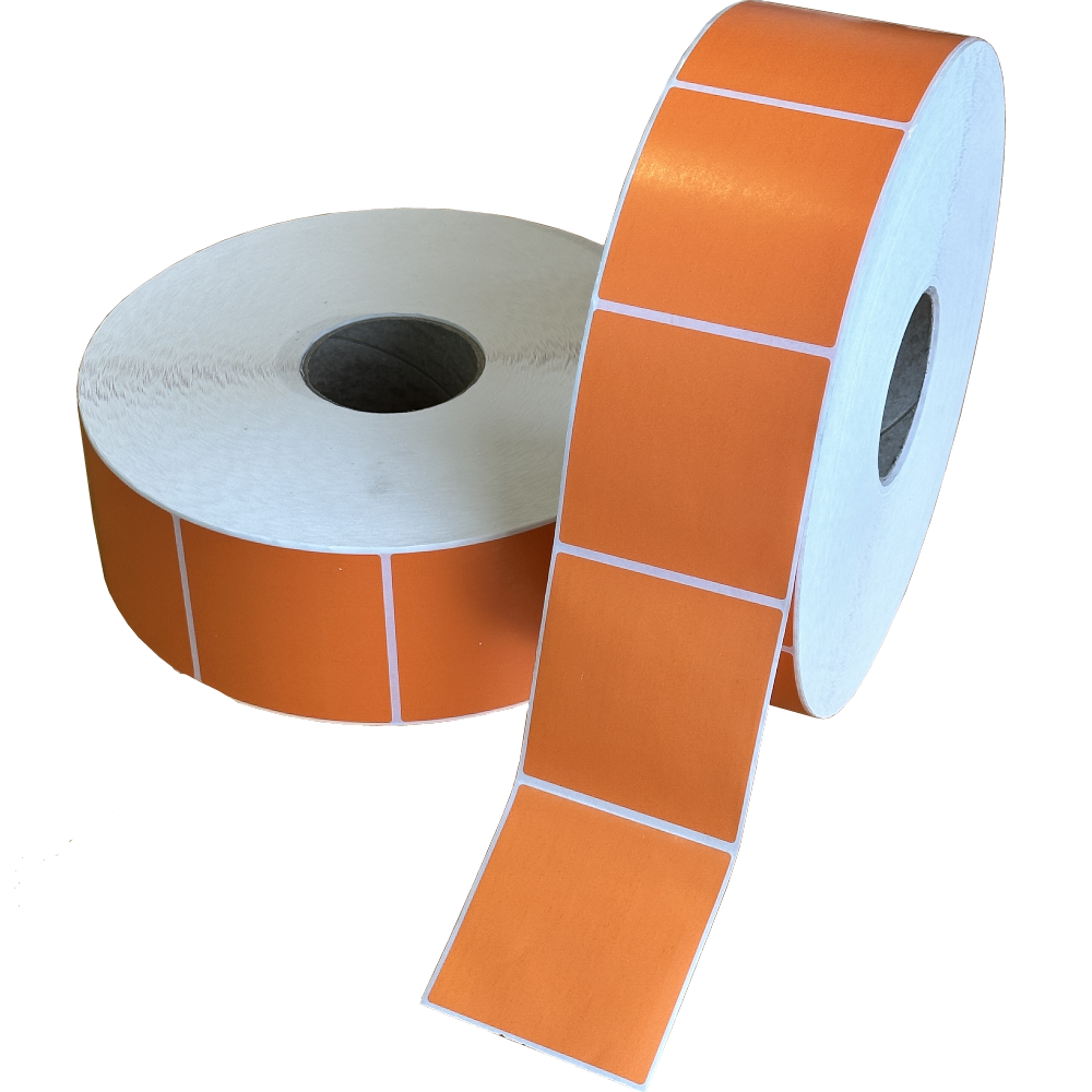 *CLEARANCE* Thermal Transfer Orange Labels 90mm x 90mm Ø76mm Core (Roll 4,500 Labels)