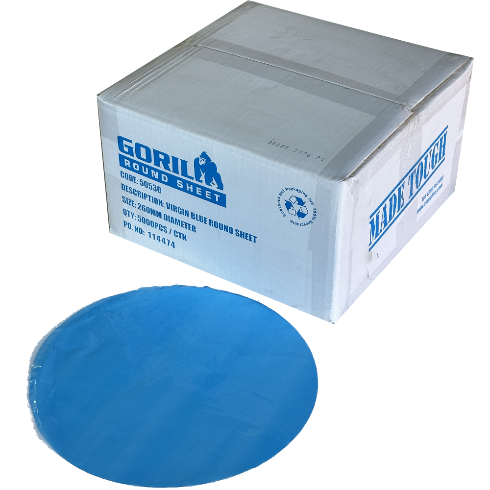 GORILLA Blue Virgin LDPE Round Sheets Ø260mm 25µm (Pack 1,000 Sheets) (Carton 5 Packs)