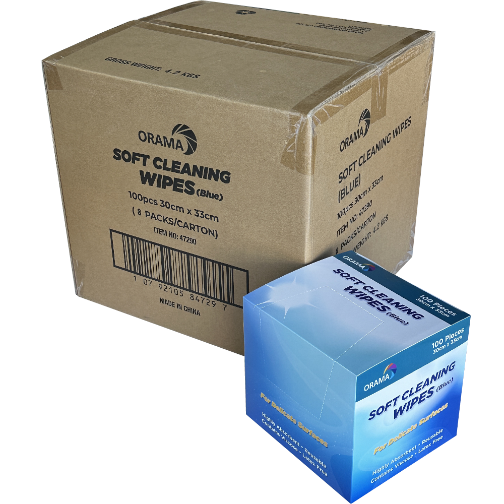 ORAMA Blue Soft Absorbent Cleaning Wipes 30cm x 33cm (Pack 100 Wipes) (Carton 8 Packs)