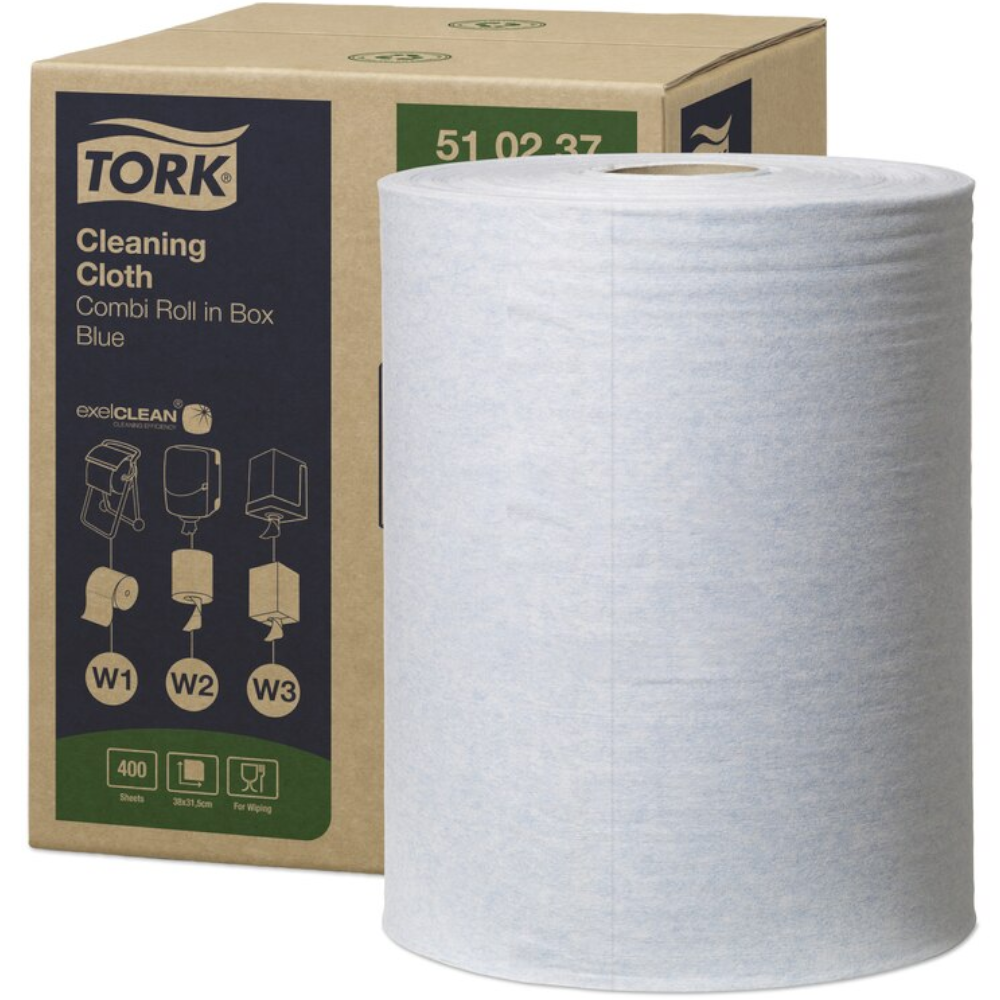 Tork 510237 Blue W1/W2/W3 System Premium Multipurpose Combi Roll Cleaning Cloth 400 Sheets (Carton 1 Roll)
