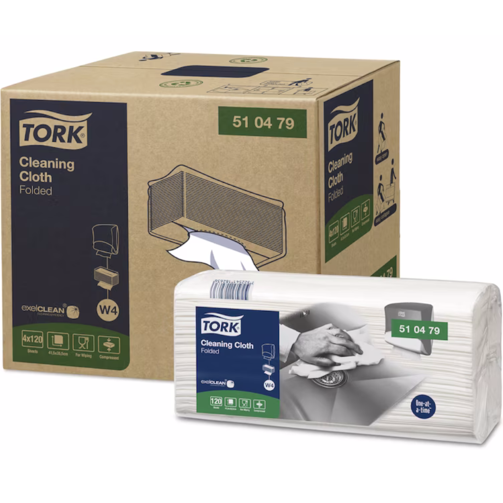 Tork 510479 White W4 System Premium Folded Cleaning Cloth 1-ply 35.5cm x 41.5cm (Pack 120 Sheets) (Carton 4 Packs)