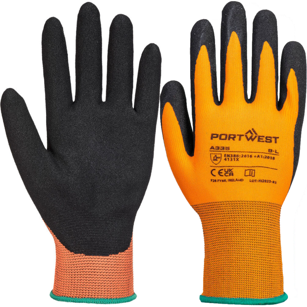 Portwest Orange/Black A335 Dermi-Grip Sandy Nitrile Dip Glove (Pack 12 Pairs)