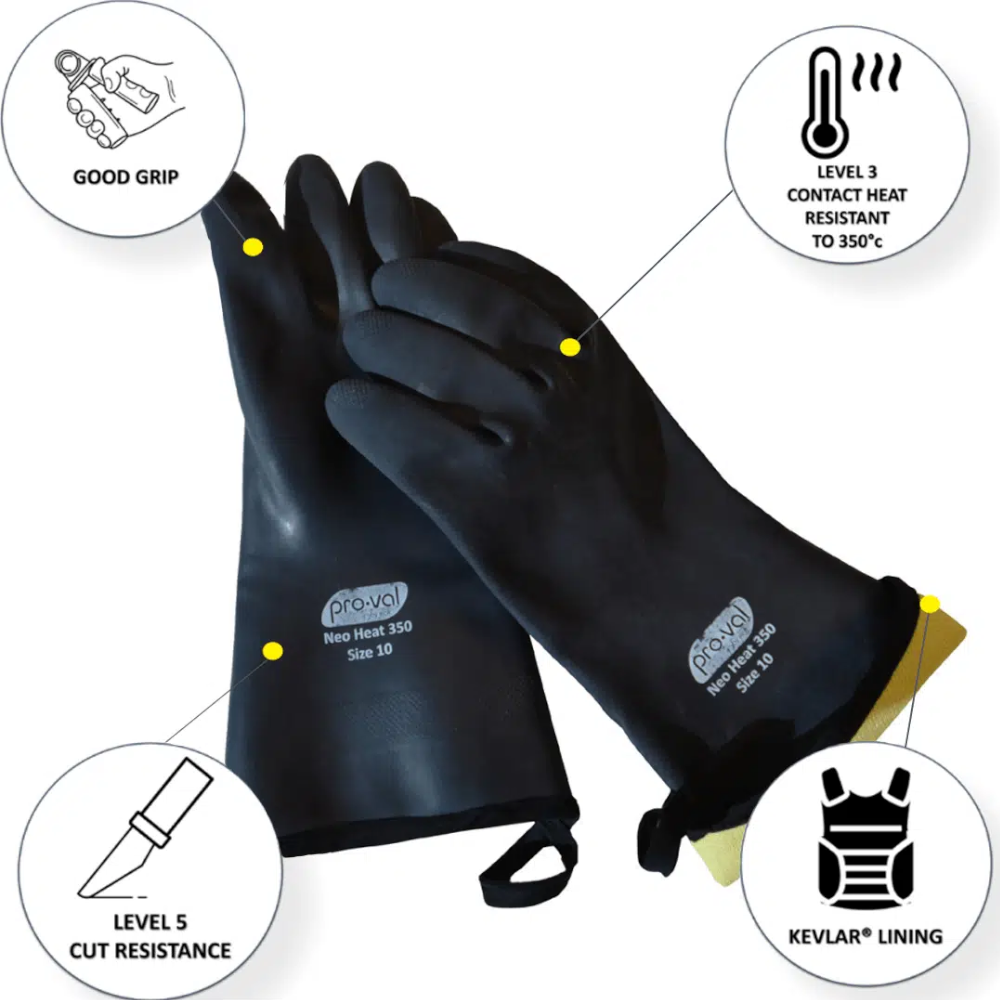 Pro-Val Black Neo Heat 350 Neoprene Coated Heat Resistant Glove Size 10