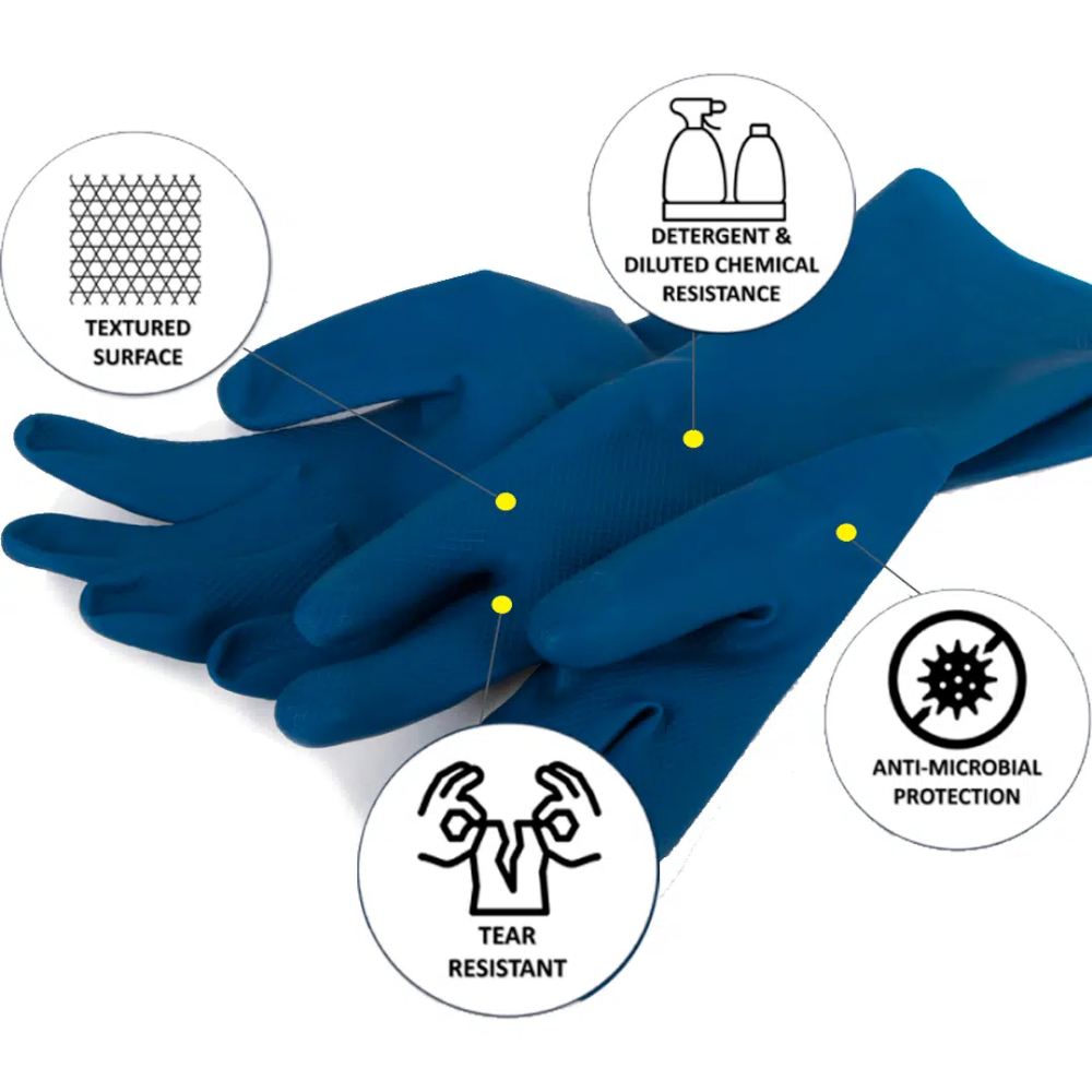 Pro-Val Premium Blue-lined Rubber Gloves (Pack 12 Pairs) (Carton 12 Packs)