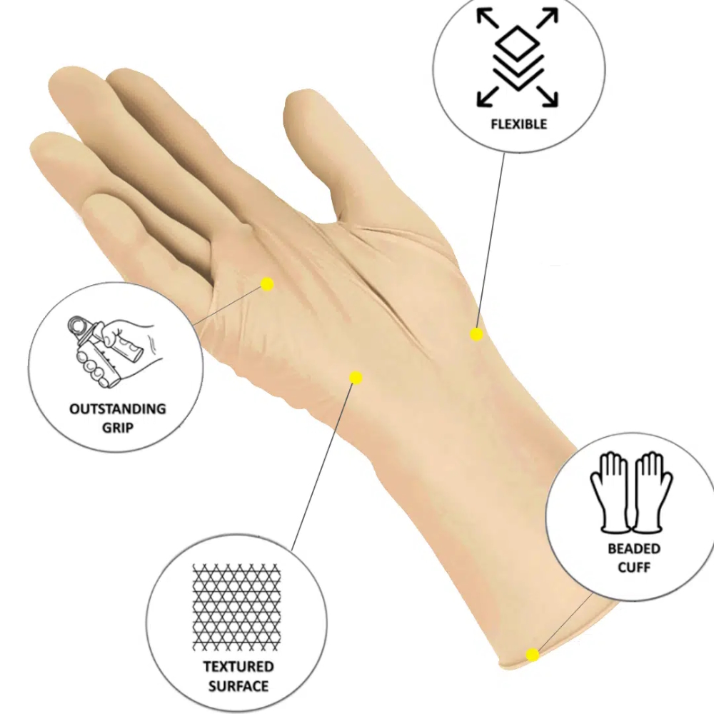 Pro-Val Securitex PF Latex Examination Glove Sizes XS - XL (Pack 100 Gloves) (Carton 10 Packs)