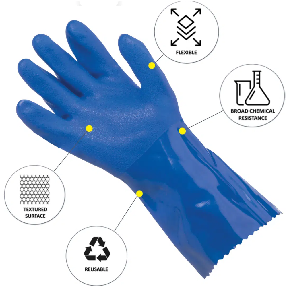 Pro-Val Trojan Double-dipped Blue PVC Chemical Gloves (Pack 12 Pairs) (Carton 6 Packs)