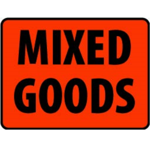 Black on Orange "MIXED GOODS" Perforated Labeltape 72mm x 50m (Carton 24 Rolls)