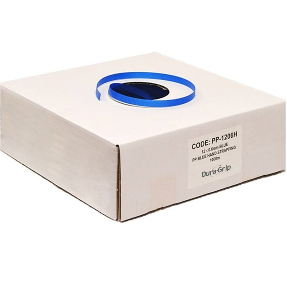 Blue PP Hand Strapping in Dispenser Box 12mm x 1,000m x 0.6mm (80kg Breaking Strain)