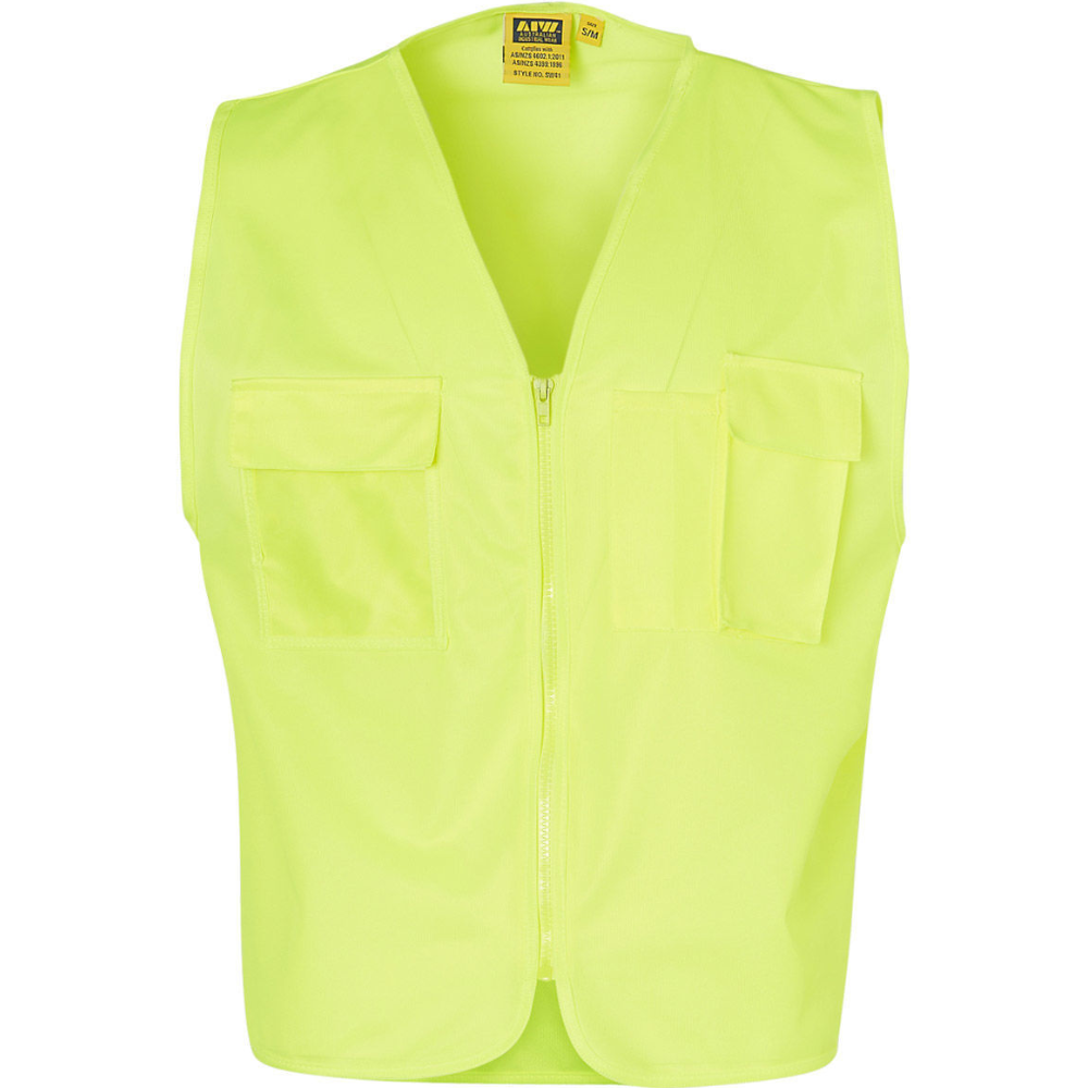Hi Vis Yellow Day Use Vest Pocket & Zip Sizes 2XS - 5XL