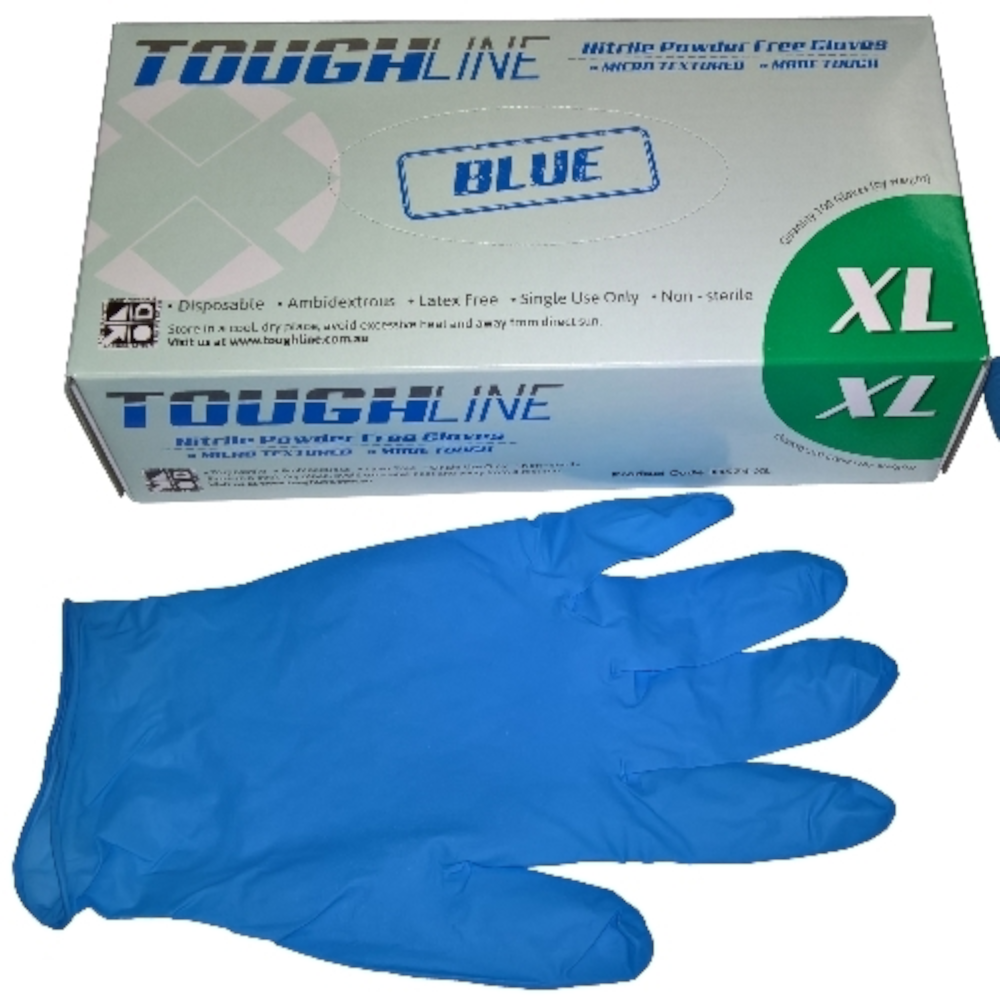 TOUGHLINE Premium Blue (5.0g) Disposable Nitrile Gloves (Pack 100 Gloves) (Carton 10 Packs)