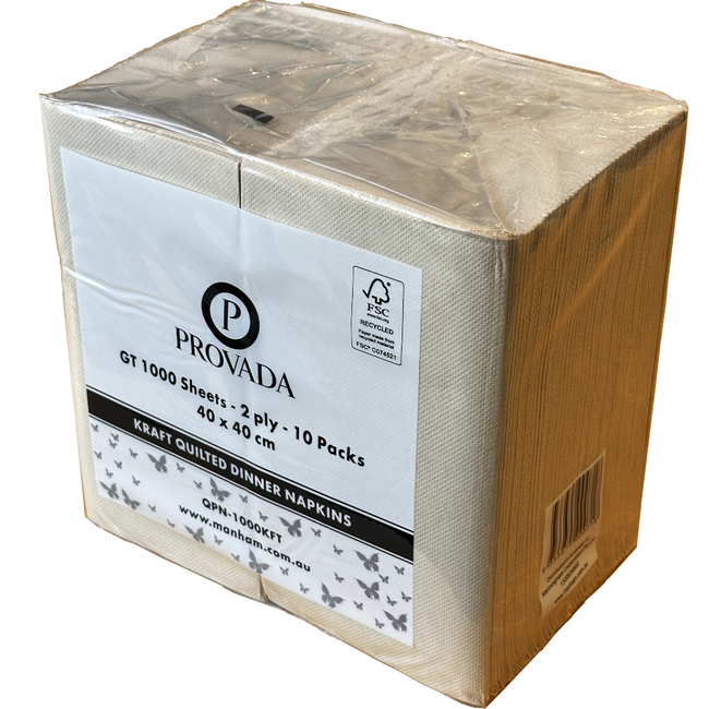 Kraft/Natural Quilted 2-Ply GT-Fold Dinner Napkins (Pack 100 Napkins) (Carton 10 Packs)