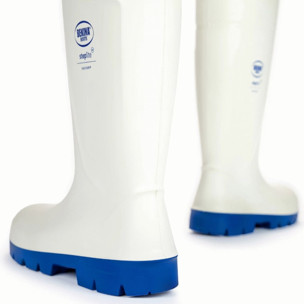 Bekina White/Blue Steplite PU Safety Gumboots Sizes 4 - 14