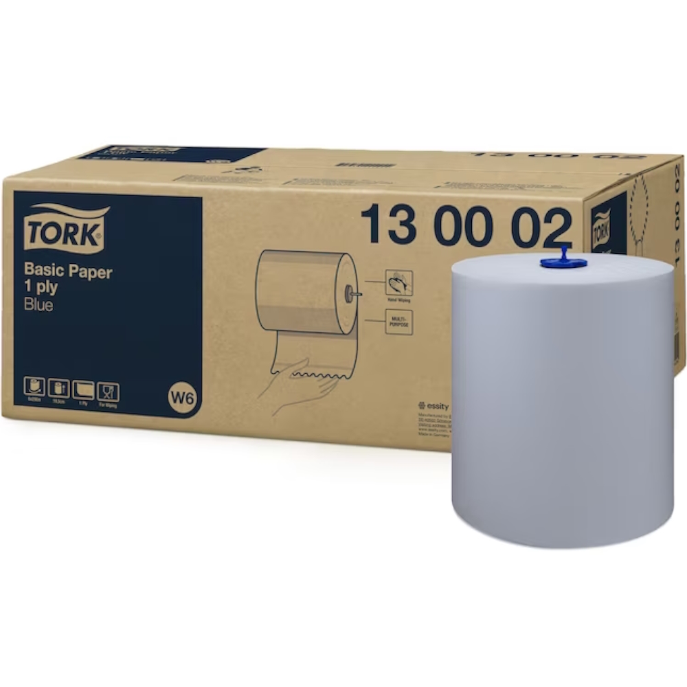 Tork 130008 Blue W6 System Washstation Paper Roll 1-ply 19.5cm x 250m (Pack 6 Rolls)