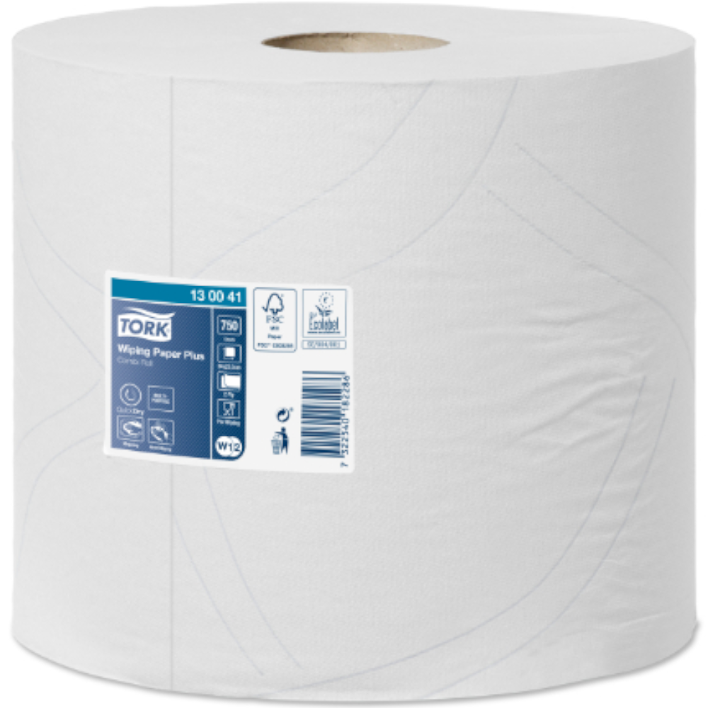 Tork 130041 White W1/W2 System Wiping Paper Plus Combi- Roll 2-ply 34cm x 23.5cm 255m (Roll 750 Sheets) (Pack 2 Rolls)