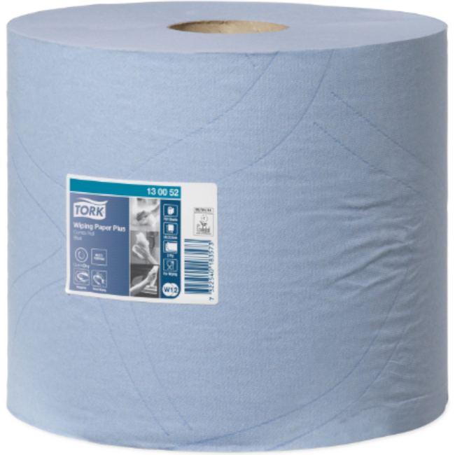 Tork 130052 Blue W1/W2 System Wiping Paper Plus Combi- Roll 750 Sheets 2-ply 34cm x 23.5cm 255m (Pack 2 Rolls)