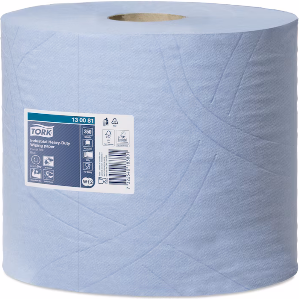 Tork 130081 Blue W1/W2 System Industrial Heavy Duty Combi- Roll 350 Sheets 2-ply 34cm x 23cm 119m (Pack 2 Rolls)