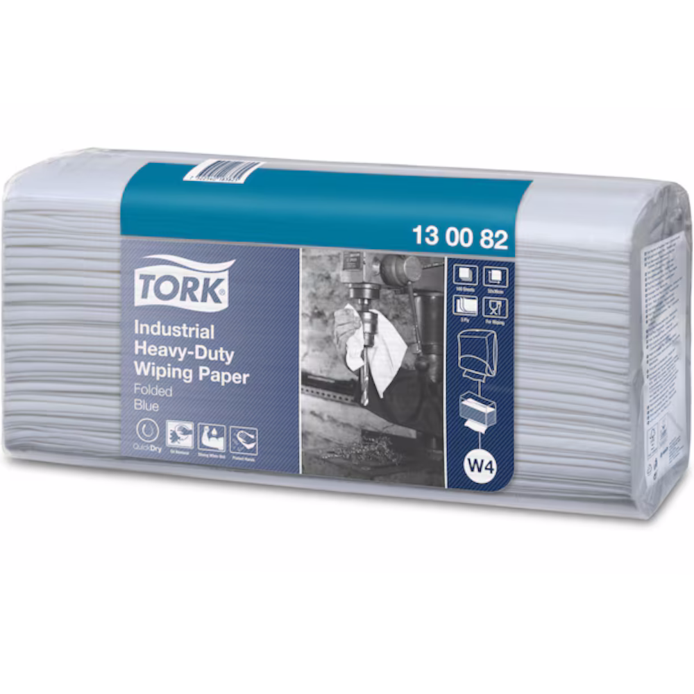 Tork 130082 Blue W4 System Industrial Heavy Duty Wiping Paper 3-ply 32cm x 38cm (Pack 100 Sheets) (Carton 5 Packs)