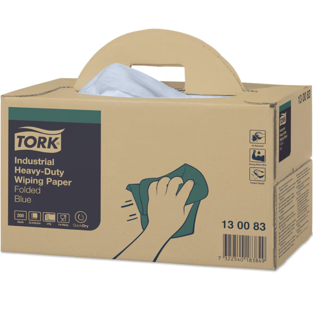 Tork 130083 Blue W7 System Industrial Heavy Duty Wiping Paper 3-ply 32.4cm x 38.5cm (Carton 200 Sheets)