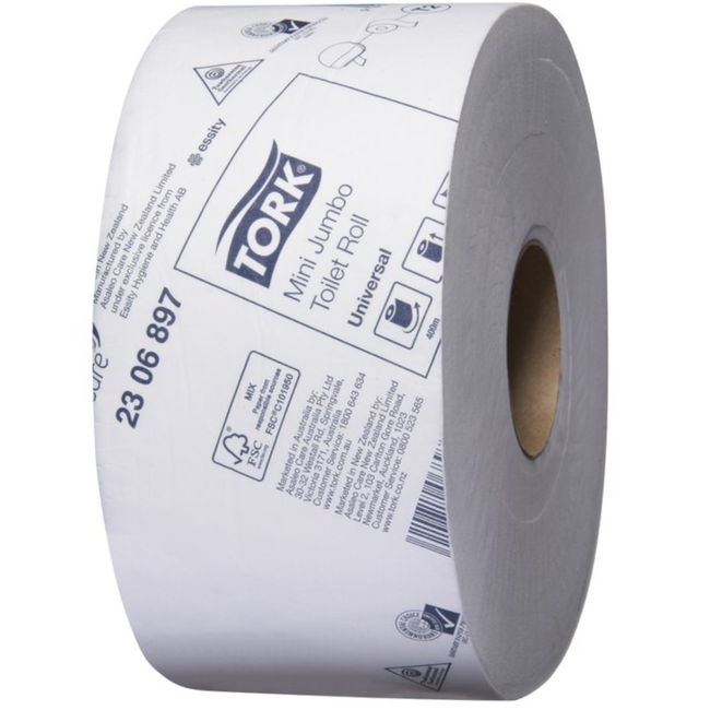 Tork 2306897 T2 System Universal Mini Jumbo Toilet Roll 1-ply 9cm x 400m (Carton 12 Rolls)
