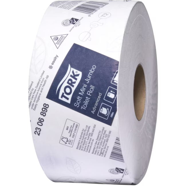 Tork 2306898 T2 System Advanced Soft Mini Jumbo Toilet Roll 2-ply 9.2cm x 200m (Carton 12 Rolls)