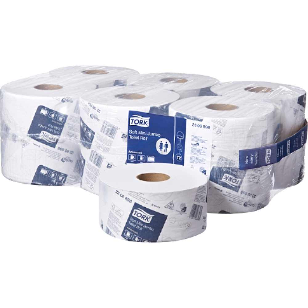 Tork 2306898 T2 System Advanced Soft Mini Jumbo Toilet Roll 2-ply 9.2cm x 200m (Carton 12 Rolls)
