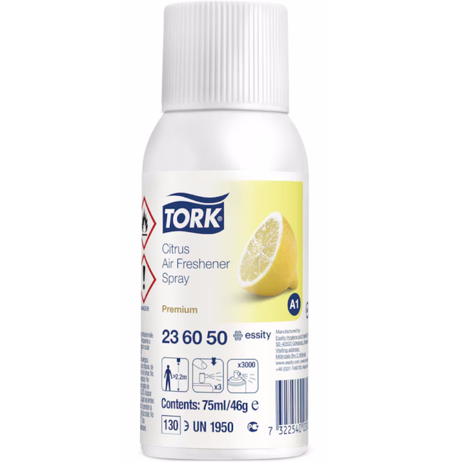 Tork 236050 A1 System Premium Citrus Air Freshener Spray 3,000 Sprays (Carton 12 Refills)
