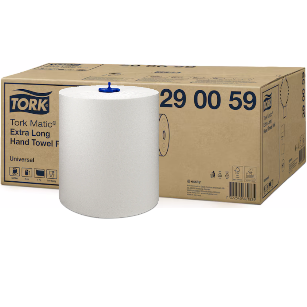 Tork Matic 290059 White Universal H1 System Extra Long Auto-Cut 6852-sheet 1-ply Hand Towel Roll 21cm x 280m (Carton 6 Rolls)
