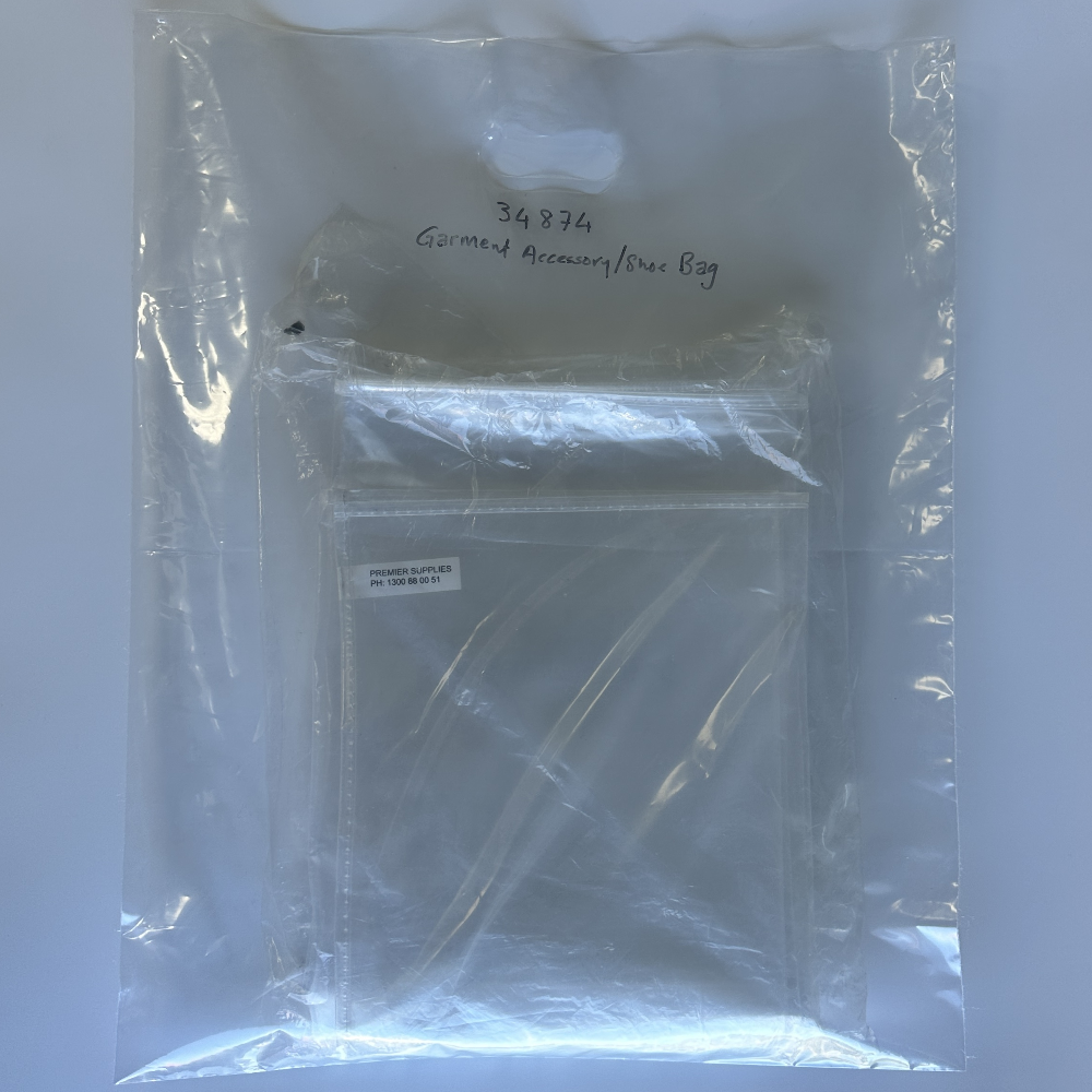 Clear LDPE Garment Accessory/Shoe Bags with Carry Handle Hole 510mm x 410mm (Pack 100 Bags)