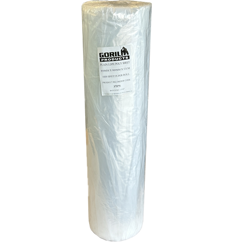 GORILLA Natural Virgin LDPE Perforated on Roll Sheets 850mm x 900mm 32µm 75mm PVC Core (Roll 1,000 Sheets)