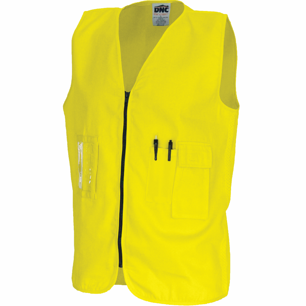 Hi Vis Yellow Day Use Cotton Zipped Vest Sizes SML - 6XL