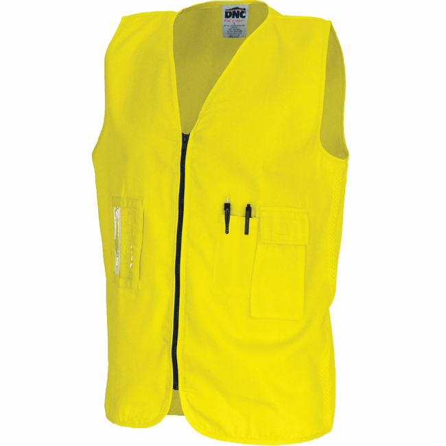 Hi Vis Yellow Day Use Cotton Zipped Vest Sizes SML - 6XL