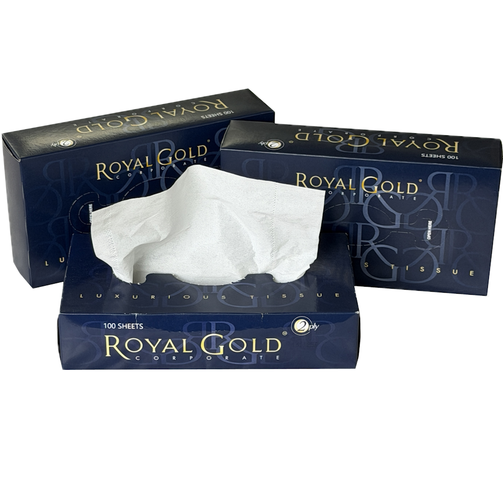 Royal Gold Corporate 2-ply Facial Tissues [FSC Virgin] Flat Box (Pack 100 Sheets) (Carton 48 Packs)
