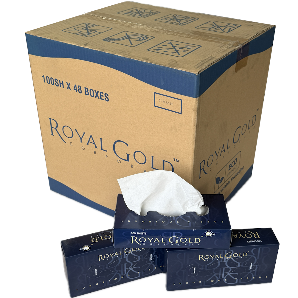 Royal Gold Corporate 2-ply Facial Tissues [FSC Virgin] Flat Box (Pack 100 Sheets) (Carton 48 Packs)