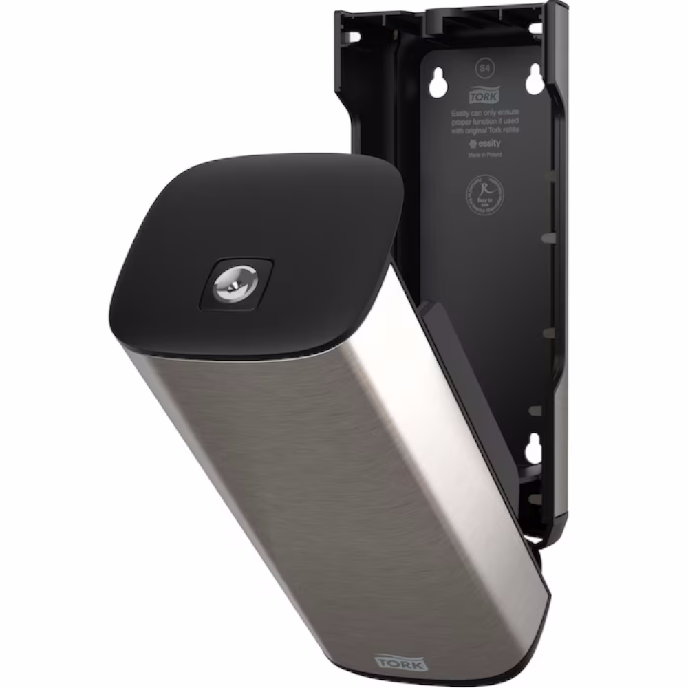 Tork 460010 Stainless Steel/Black S4 System Image Design Line 1L Foam/Liquid Soap and Santiser Skincare Dispenser