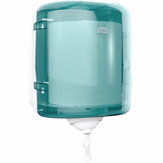 Tork 473180 White/Turquoise M4 System Performance Reflex Single Sheet Centre-feed Dispenser