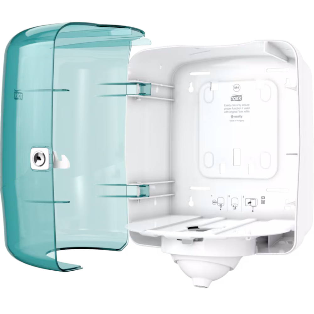 Tork 473180 White/Turquoise M4 System Performance Reflex Single Sheet Centre-feed Dispenser