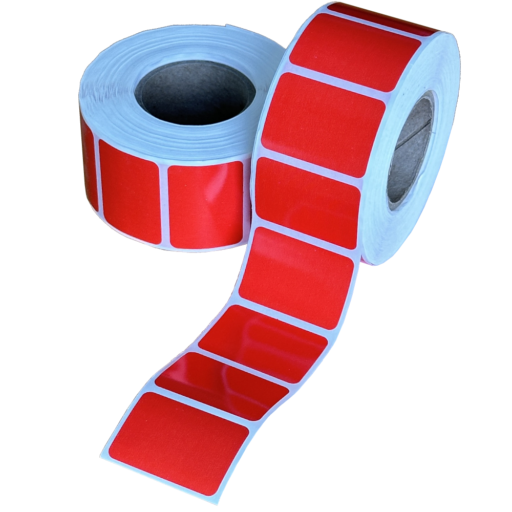 Direct Thermal Red Labels 40mm x 28mm Ø76mm Core Wide-edge Lead (Roll 1,000 Labels)