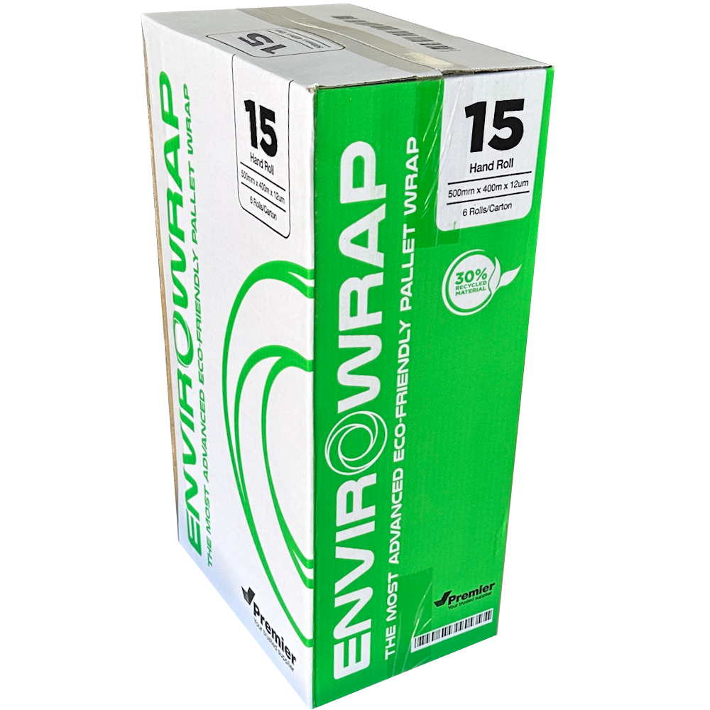 ENVIROWRAP 15 Transparent 30% Recycled Content Pre-stretch Hand Pallet Wrap 500mm x 300m 15µm (Carton 6 Rolls)