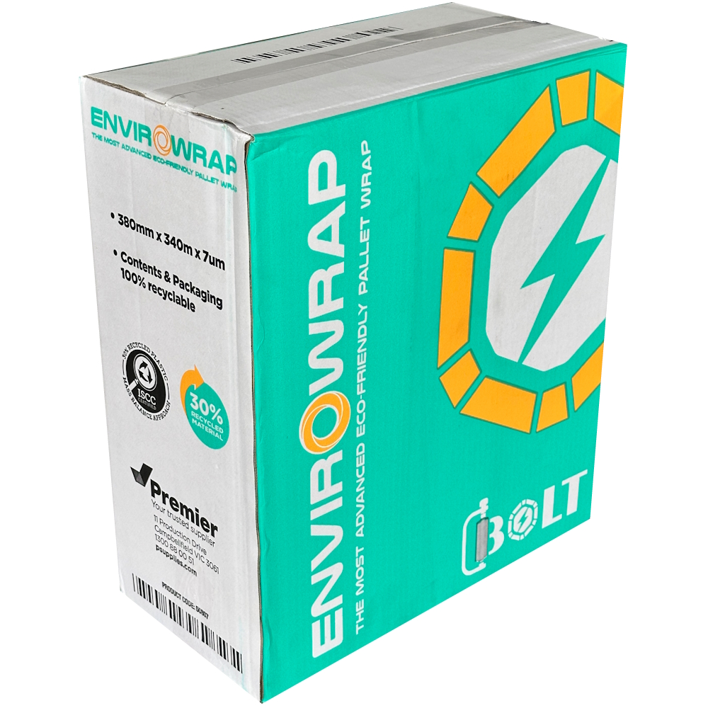 BOLT ENVIROWRAP Transparent 30% Recycled Content Pre-stretch Hand Pallet Wrap 380mm x 340m 7µm (Carton 8 Rolls)