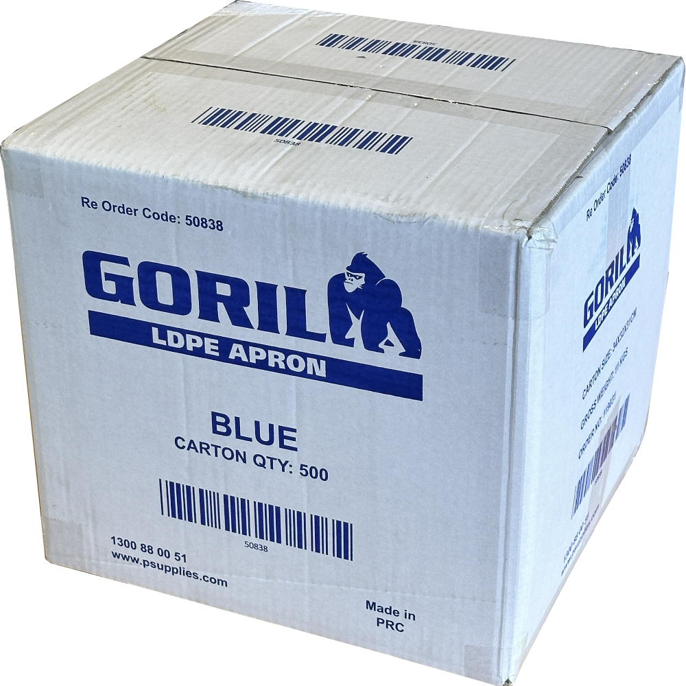 GORILLA Disposable LDPE Medium Aprons in Dispensing Pack 80cm x 140cm 25µm (Pack 50 Aprons) (Carton 10 Packs)