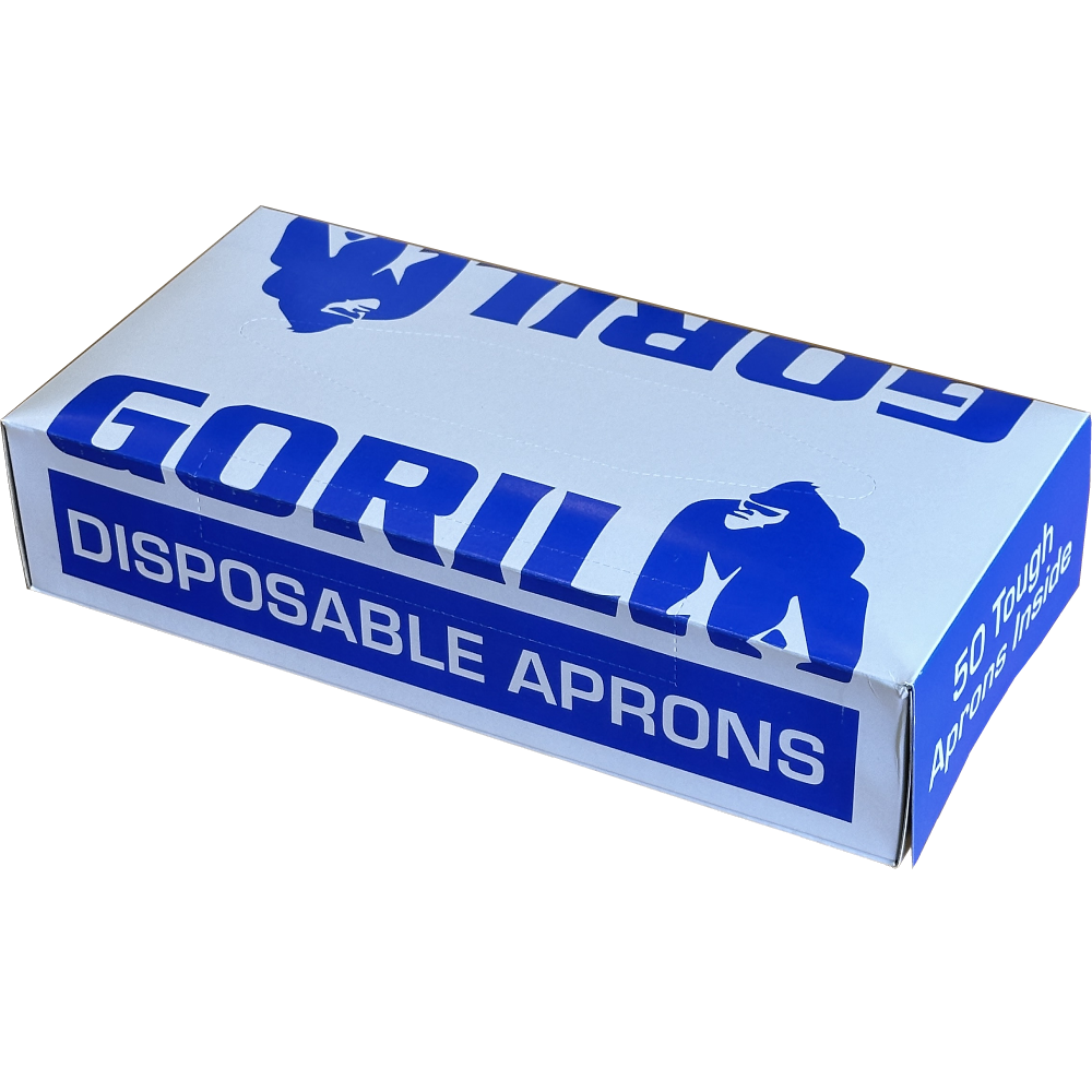 GORILLA Disposable LDPE Medium Aprons in Dispensing Pack 80cm x 140cm 25µm (Pack 50 Aprons) (Carton 10 Packs)