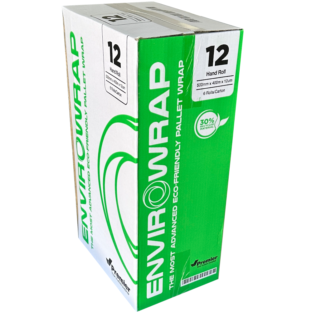 ENVIROWRAP 12 Transparent 30% Recycled Content Pre-stretch Hand Pallet Wrap 500mm x 400m 12µm (Carton 6 Rolls)